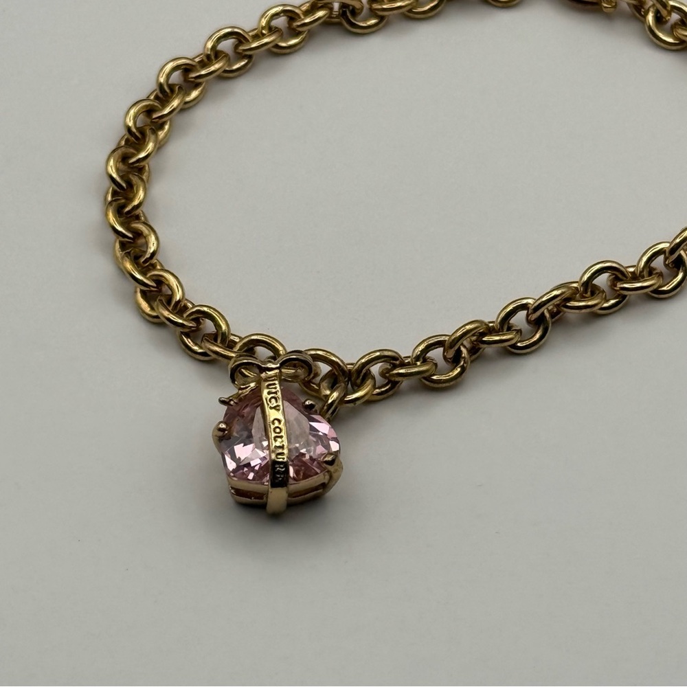 Vintage Gold Juicy Couture Charm Bracelet with Pink Gemstone Heart Charm